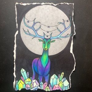“Crystal Stag” Moon Spirit Art Print 5” by 7”
